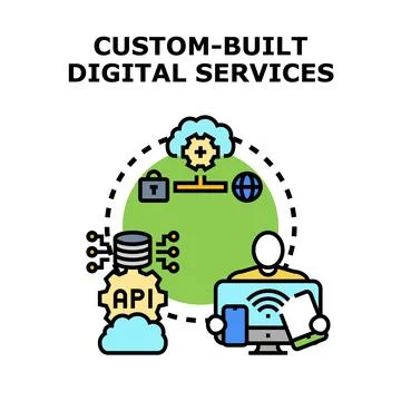 Custom built digital services development and technology integration Stock Illustration