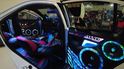 Custom car interior at the car show on the roof of the Central Festival mall Stock Footage 208009045