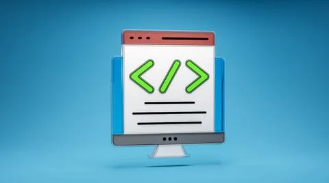 Custom coding programming web development application isolated sign symbol 3d Stock-Illustration