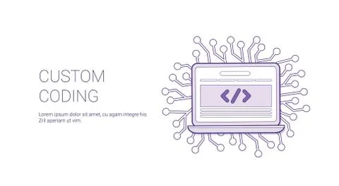 Custom Coding Web Banner With Copy Space Business Programming Technology Concept Stock Illustration