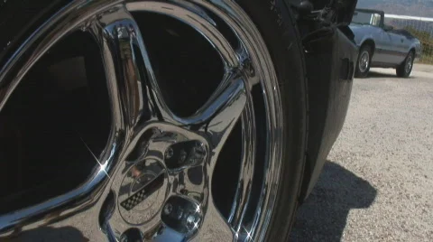 Custom Corvette chrome wheels and engine Stock Footage