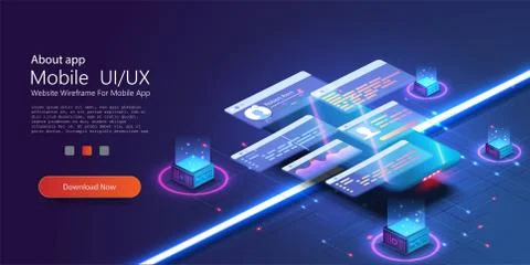Custom design for a mobile application, Ui UX design. Phone with a disassembled Stock Illustration