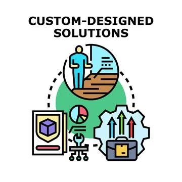 Custom designed business solutions development process Stock Illustration