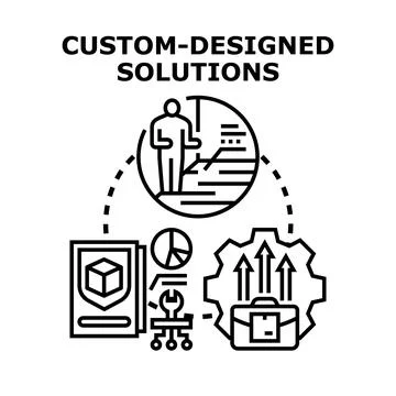 Custom designed business solutions development process Stock Illustration