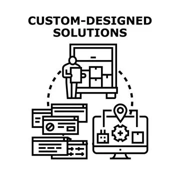 Custom designed solutions process creating personalized items Stock Illustration
