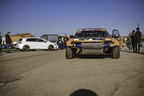 Custom drift race car with open engine bay Foto stock