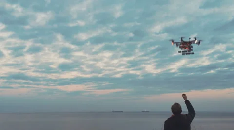 Custom drone hexacopter lands on your hands Stock-Footage 63451937