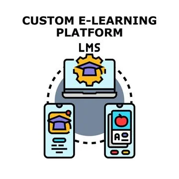 Custom e learning platform lms development concept 库存插图