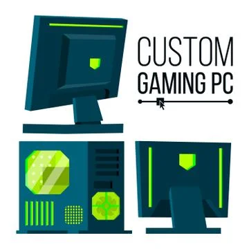 Custom Gaming PC Vector. Modern Custom Build Personal Computer. Hardline Liquid Stock Illustration