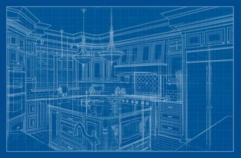 Custom Kitchen Blueprint Design Drawing 스톡 일러스트