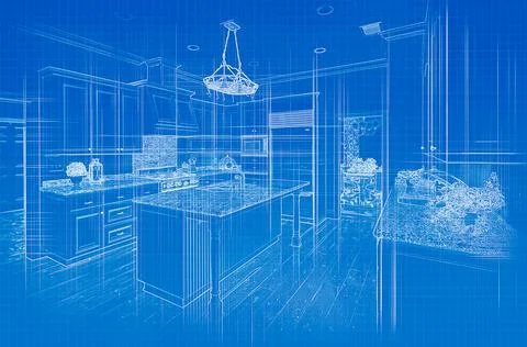 Custom Kitchen Blueprint Design Drawing 스톡 일러스트