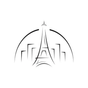 Custom line abstract "Eiffel Tower" symbol in the middle of building isolated Stock Illustration