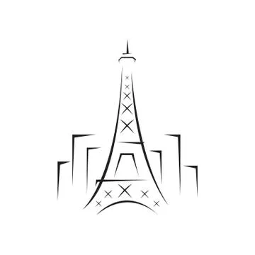 Custom line abstract "Eiffel Tower" symbol in the middle of building isolated Stock Illustration