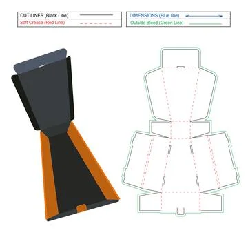 Custom mailer box, two roll end box, corrugated box dieline template with 3D Stock Illustration