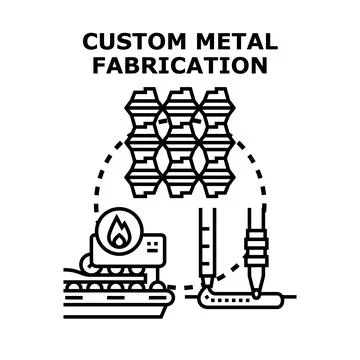 Custom metal fabrication process producing engineered parts Stock Illustration