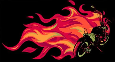 Custom motorcycle with flames vector illustration design イラスト素材