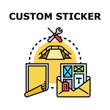 Custom sticker creating and printing process concept Stock Illustration