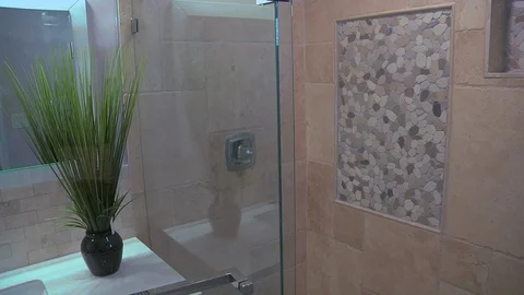 Custom-Tiled Shower Stock Footage 111498054