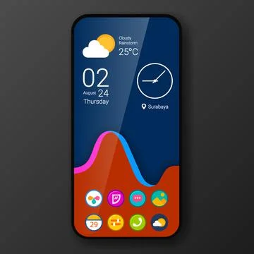 Custom wallpaper user interface home screen realistic smartphone design Stock Illustration