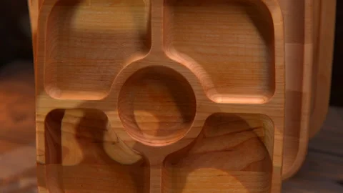 Custom Wooden Serving Tray on Rustic Workshop Table Stock Footage 273710740