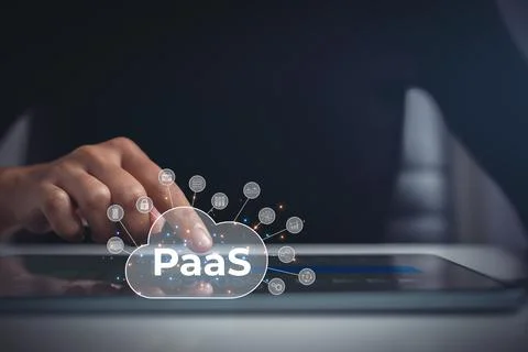 Customer accessing application or software platform as a service. Stock Photos