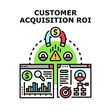 Customer acquisition roi concept gaining new clients Stock Illustration