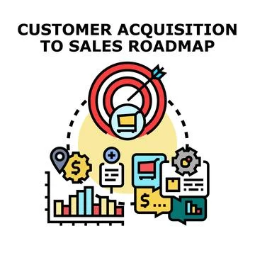 Customer acquisition to sales roadmap concept illustration Stock Illustration