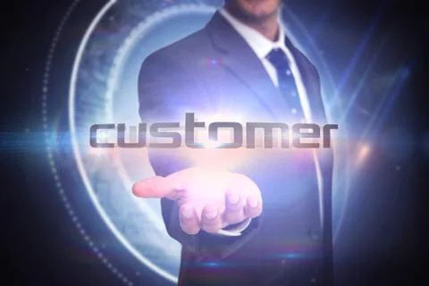 Customer against black background with glowing circle Ilustração Stock