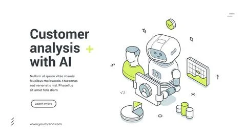 Customer analysis with AI isometric banner template. Vector illustration for  イラスト素材