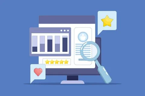 Customer analysis software concept, business intelligence, website report. Stock Illustration