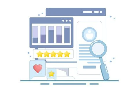 Customer analysis software concept, business intelligence, website report. Illustrazione stock