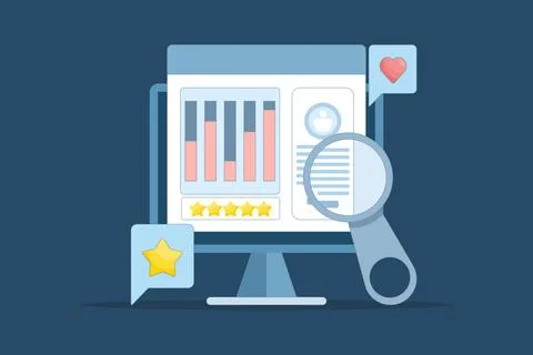 Customer analysis software concept, business intelligence, website report. Stock Illustration