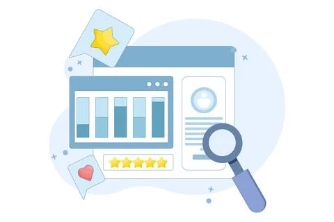 Customer analysis software concept, business intelligence, website report. Illustrazione stock