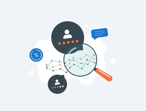 Customer analysis tools with advanced user behavior insights. Customer feedback Stock Illustration