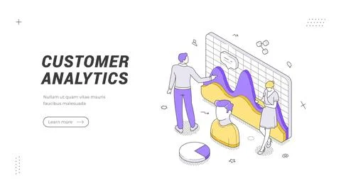 Customer Analytics And Crm System Isometric Vector Banner Illustration Temp.. イラスト素材