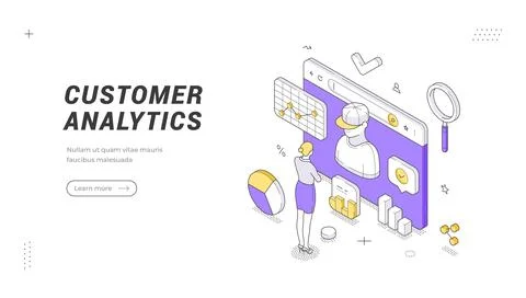 Customer Analytics And Data Research Isometric Vector Illustration Banner T.. Stock Illustration