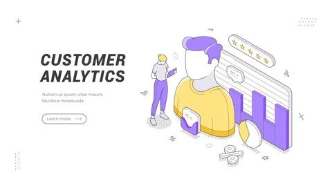 Customer Analytics isometric banner template. Vector illustration of client d Stock Illustration