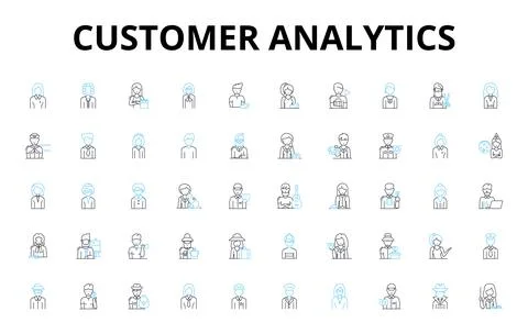 Customer analytics linear icons set. Segmentation, Insights, Retention Stock Illustration
