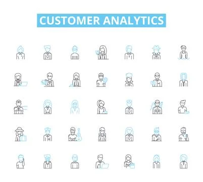 Customer analytics linear icons set. Segmentation, Insights, Retention Stock Illustration