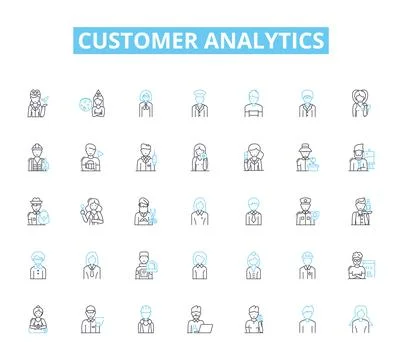 Customer analytics linear icons set. Segmentation, Insights, Retention Stock Illustration