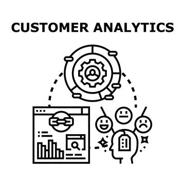 Customer analytics process analyzing user behavior data Illustrazione stock