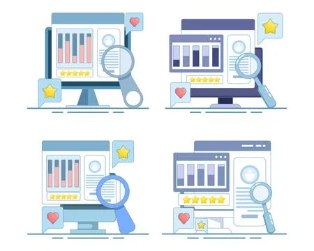 Customer analytics set, business intelligence, website reports. Stock Illustration