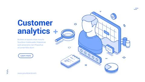 Customer analytics statistic business strategy development web banner desig.. Illustrazione stock
