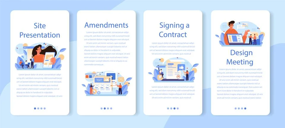Customer approval mobile application banner set. Marketing program Stock Illustration