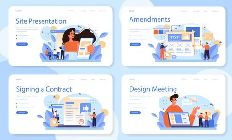 Customer approval web banner or landing page set. Marketing program Stock Illustration