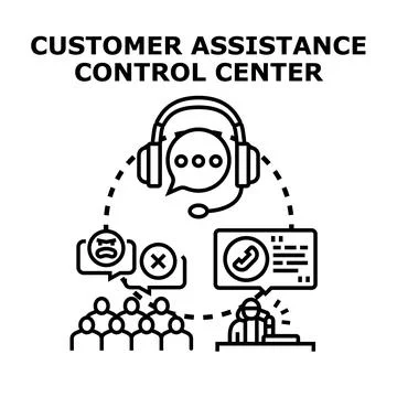 Customer assistance control center managing client issues Illustrazione stock