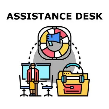 Customer assistance desk providing support and information service Stock Illustration