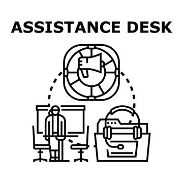 Customer assistance desk providing support and information service Stock Illustration