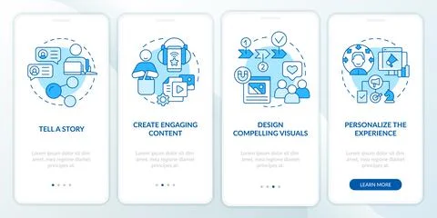 Customer attention span blue onboarding mobile app screen Stock Illustration