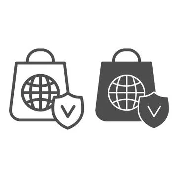 Customer bag with globe line and solid icon, global logistics service symbol Illustrazione stock
